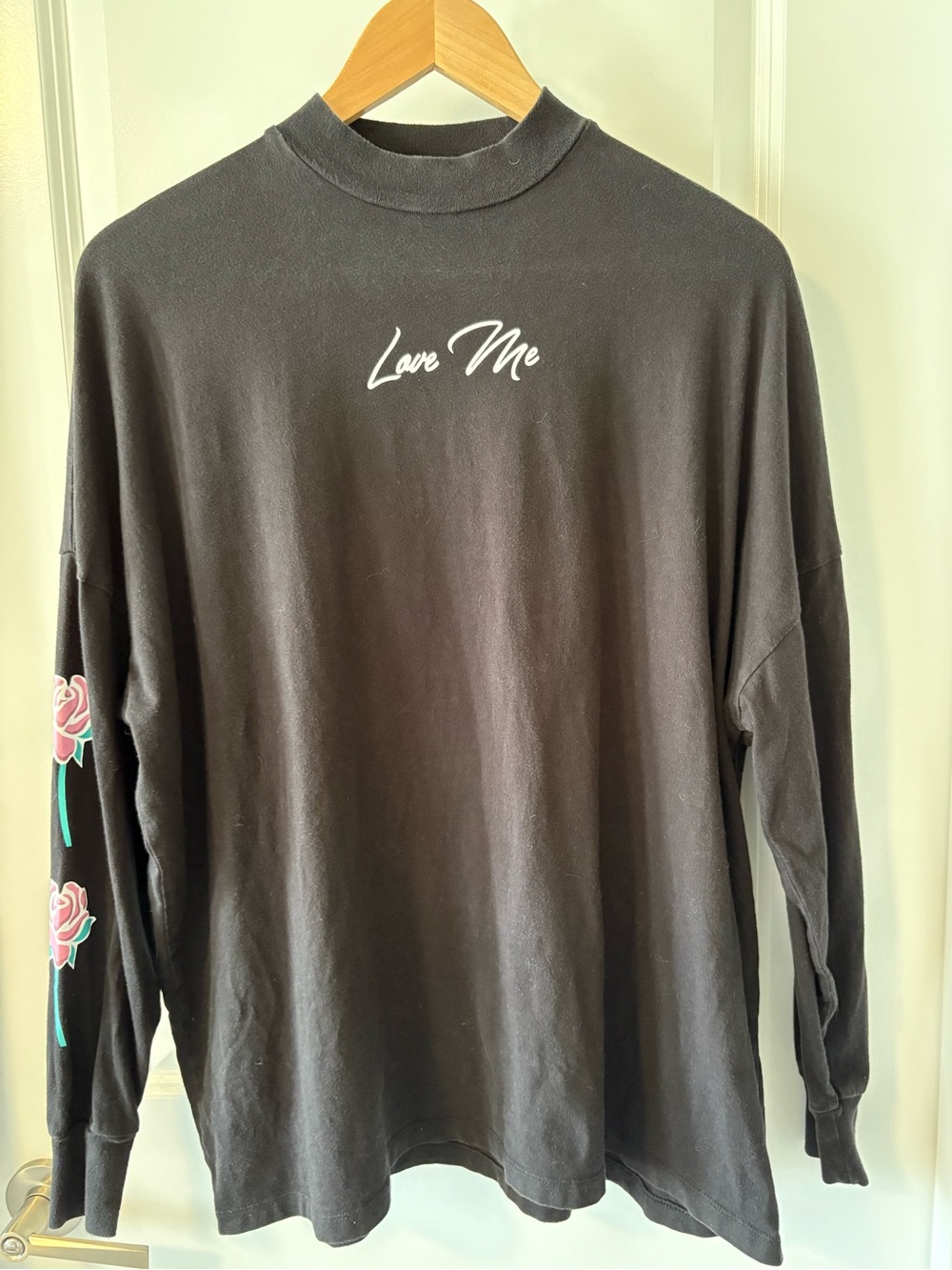 Lazy Oaf Love Me Rose Sleeve Mock Neck Long Sleeve Tee Oversized Small